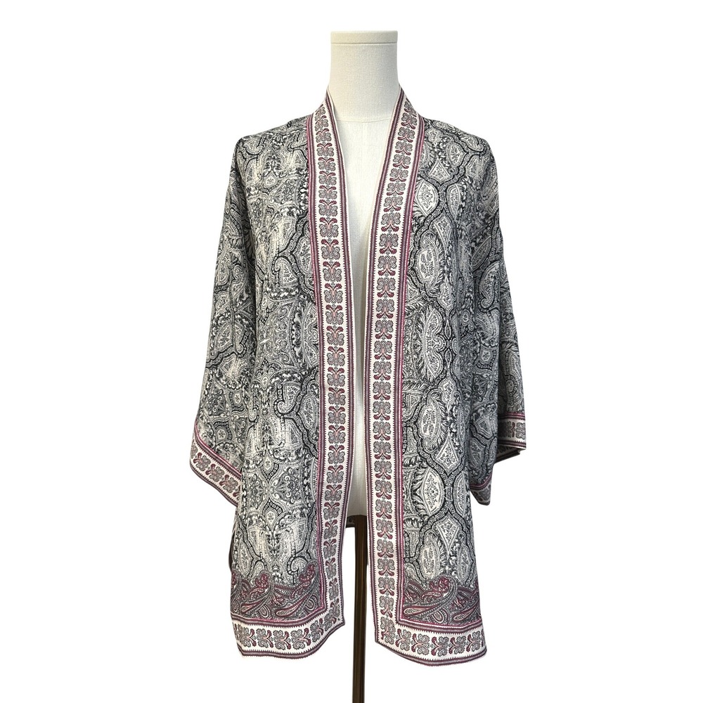 Max Studio Open Kimono M Moroccan Medallion Border Black Pink Dark Academia Boho